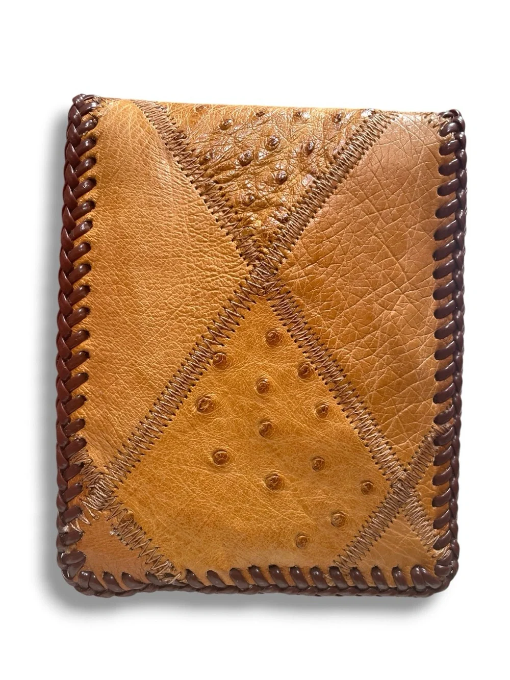 Artisan Slim Leather Multi-textured Diamond Patch Designed Brown Wallet Bi-Fold